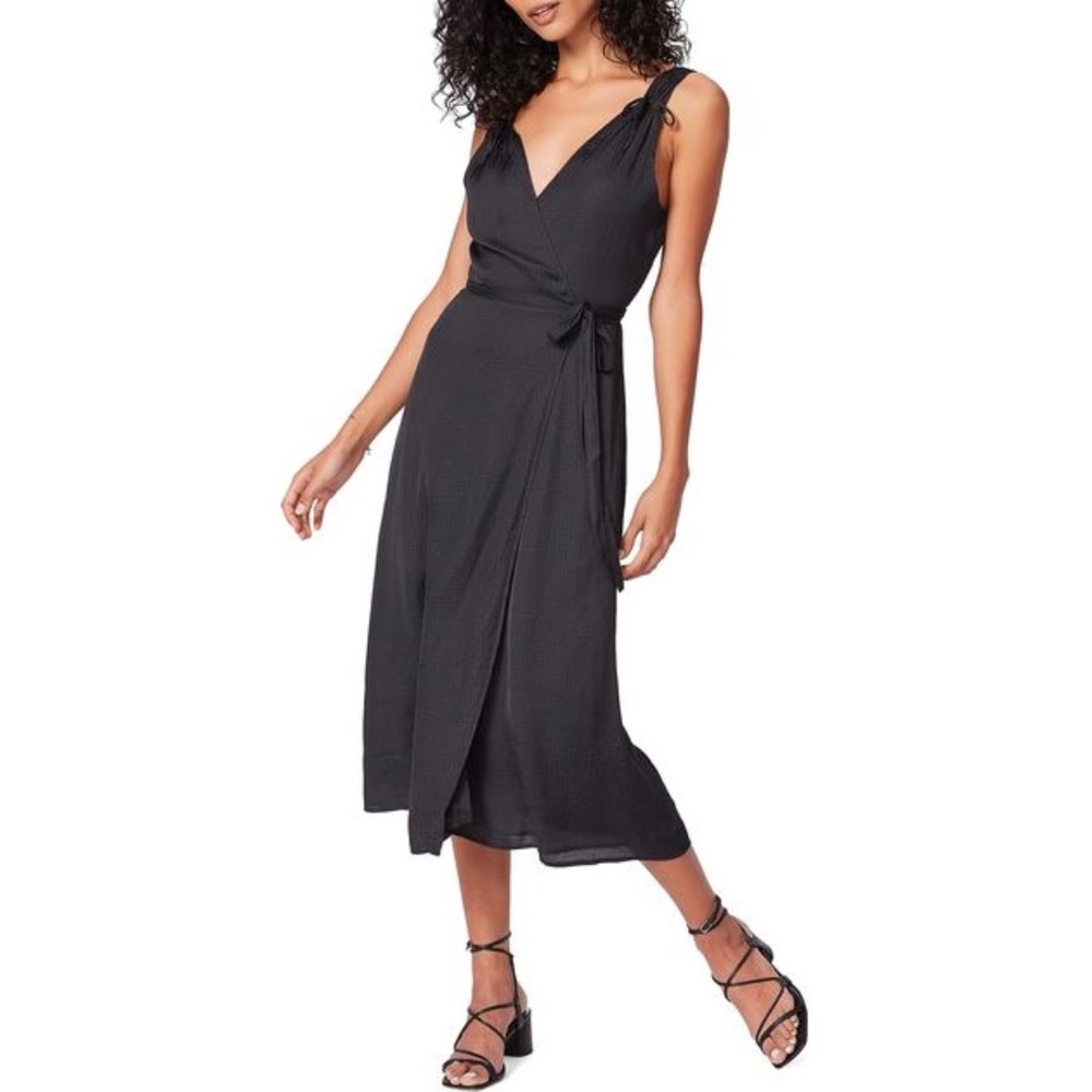 PAIGE Cerisa Satin Sleeveless Wrap Midi Dress Sz S